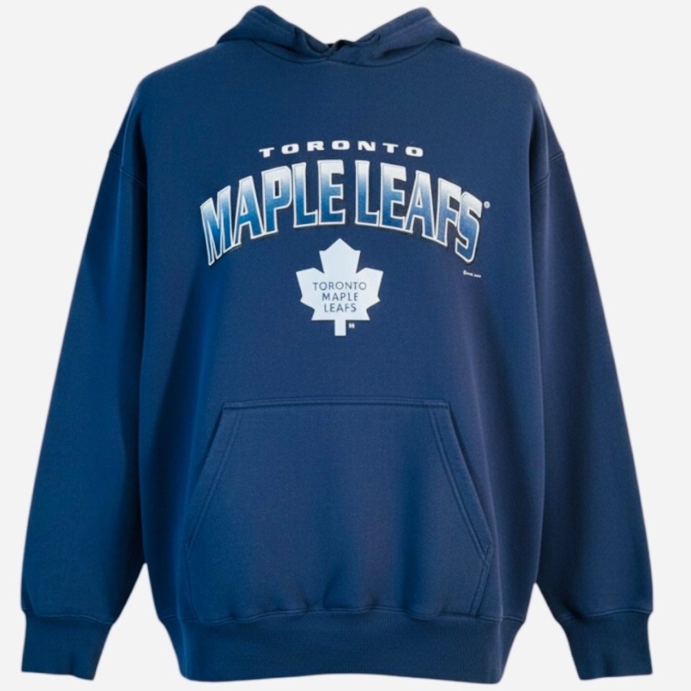 Vintage 90s Toronto Maple Leafs NHL Hockey Pullover Hoodie Blue Size LArge